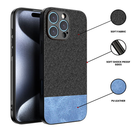 Kapa Soft Fabric & Leather Hybrid Protective Back Cover for Apple iPhone 16 Pro | Shockproof Slim Hard Anti Slip Back Case (Black,Blue)