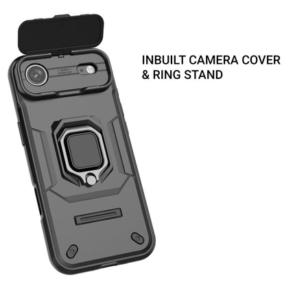 Kapa Armor Slider Back Cover for Apple iPhone 17 Air | Inbuilt Ring + Camera Slider Shockproof Lens Protection Bumper Back Case (Black)