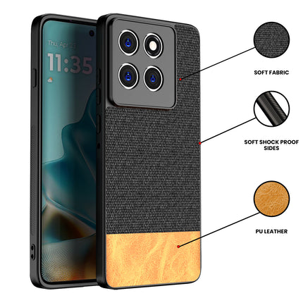 Kapa Soft Fabric & Leather Hybrid Protective Back Cover for Moto Edge 60 / Edge 60 Fusion | Shockproof Slim Hard Anti Slip Back Case (Black,Brown) - Mobizang