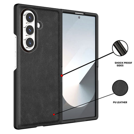 Kapa Tux Leather Back Cover for Samsung Galaxy Z Fold 7 | Slim Shockproof Camera Protection Bumper Case (Black)