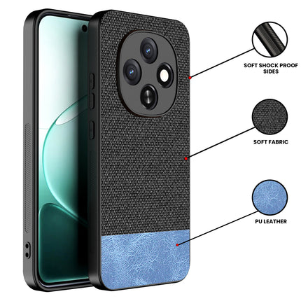 Kapa Soft Fabric & Leather Hybrid Protective Back Cover for Oppo F31 Pro 5G | Shockproof Slim Hard Anti Slip Back Case (Black,Blue) - Mobizang