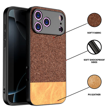 Kapa Soft Fabric & Leather Hybrid Protective Back Cover for Apple iPhone 17 Pro Max | Shockproof Slim Hard Anti Slip Back Case (Brown)