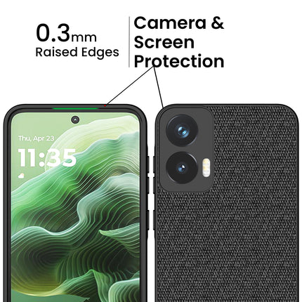 Kapa Soft Fabric & Leather Hybrid Protective Back Cover for Moto G35 | Shockproof Slim Hard Anti Slip Back Case (Black,Brown)