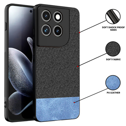 Kapa Soft Fabric & Leather Hybrid Protective Back Cover for Moto Edge 70 | Shockproof Slim Hard Anti Slip Back Case (Black,Blue)