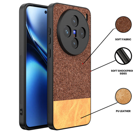 Kapa Soft Fabric & Leather Hybrid Protective Back Cover for Vivo X200 (5G) | Shockproof Slim Hard Anti Slip Back Case (Brown) - Mobizang