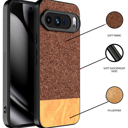 Kapa Soft Fabric & Leather Hybrid Protective Back Cover for Google Pixel 10 Pro XL | Shockproof Slim Hard Anti Slip Back Case (Brown)