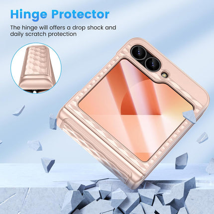Kapa Geometric Hinge Protection Back Cover for Samsung Galaxy Z Flip5 / Flip 5 | with [Inbuilt Glass] Full Body Shockproof Hard Back Case (Golden)