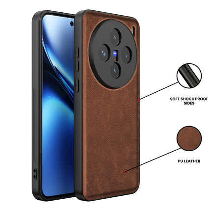 Kapa Tux Leather Back Cover for Vivo X200 (5G) | Slim Shockproof Camera Protection Bumper Case (Brown) - Mobizang