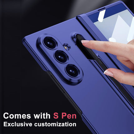 Kapa Contrast Magnetic Hinge Case for Samsung Galaxy Z Fold 7 | Inbuilt S-Pen Holder Slim Back Cover (Blue with Black Pen) - Mobizang