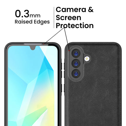 Kapa Tux Leather Back Cover for Samsung Galaxy M16 | Slim Shockproof Camera Protection Bumper Case (Black)