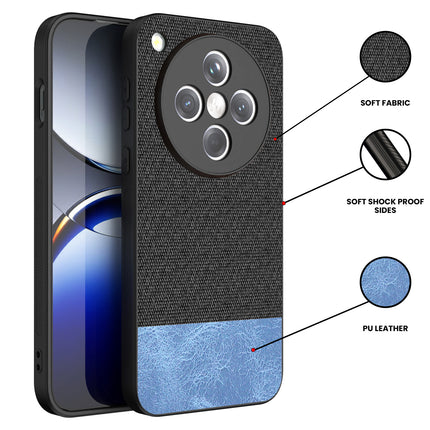 Kapa Soft Fabric & Leather Hybrid Protective Back Cover for Oppo Find X8 | Shockproof Slim Hard Anti Slip Back Case (Black,Blue)