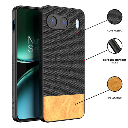 Kapa Soft Fabric & Leather Hybrid Protective Back Cover for OnePlus Nord 4 | Shockproof Slim Hard Anti Slip Back Case (Black,Brown)