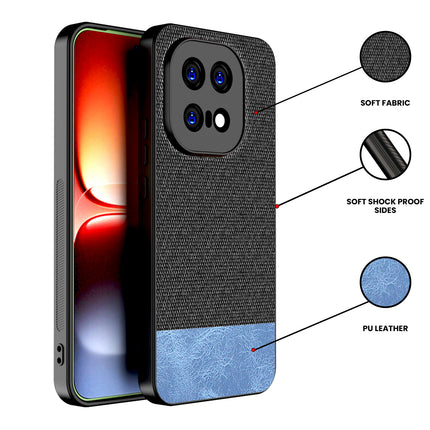 Kapa Soft Fabric & Leather Hybrid Protective Back Cover for IQOO 15 5G | Shockproof Slim Hard Anti Slip Back Case (Black,Blue)