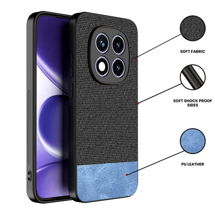 Kapa Soft Fabric & Leather Hybrid Protective Back Cover for Redmi Note 15 Pro 5G | Shockproof Slim Hard Anti Slip Back Case (Black,Blue)