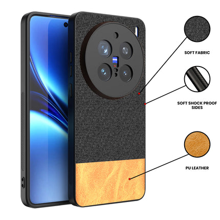 Kapa Soft Fabric & Leather Hybrid Protective Back Cover for Vivo X200 Pro (5G) | Shockproof Slim Hard Anti Slip Back Case (Black,Brown)