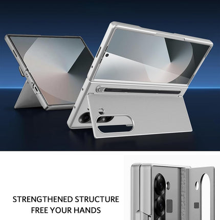 Kapa Textured Grip S Pen Holder Hinge Protection Back Cover for Samsung Galaxy Z Fold6 / Fold 6 | with Inbuilt Glass , Kickstand & S Pen Slot Case (Silver)