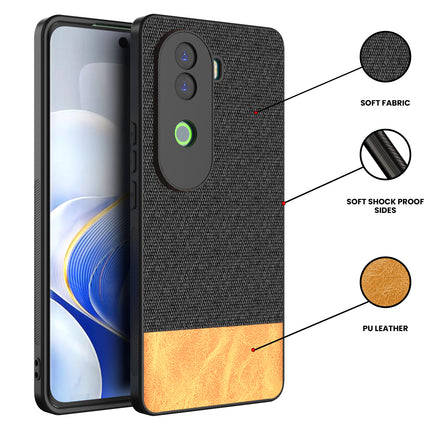 Kapa Soft Fabric & Leather Hybrid Protective Back Cover for Vivo V40E / iQOO Z9S | Shockproof Slim Hard Anti Slip Back Case (Black,Brown)