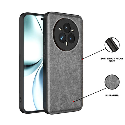 Kapa Tux Leather Back Cover for Realme 14 Pro 5G | Slim Shockproof Camera Protection Bumper Case (Grey)