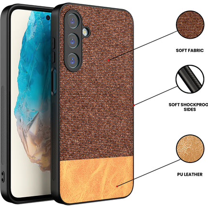 Kapa Soft Fabric & Leather Hybrid Protective Back Cover for Samsung Galaxy M35 (5G) | Shockproof Slim Hard Anti Slip Back Case (Brown) - Mobizang