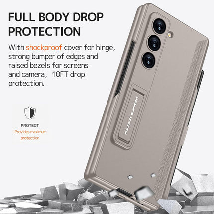 Kapa Magnetic Hinge Case for Samsung Galaxy Z Fold 6 | Inbuilt S-Pen Holder Stand Hybrid Back Cover (Titanium)