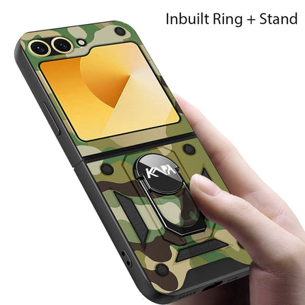 Kapa Tank Back Cover for Samsung Galaxy Z Flip 6 | Inbuilt Ring + Slider Shockproof Lens Protection Bumper Back Case (Green)