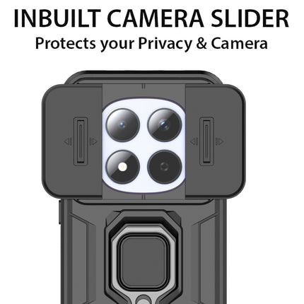 Kapa Armor Slider Back Cover for Redmi Note 15 Pro 5G | Inbuilt Ring + Camera Slider Shockproof Lens Protection Bumper Back Case (Black) - Mobizang