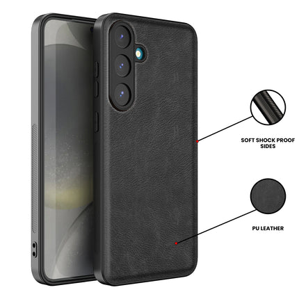 Kapa Tux Leather Back Cover for Samsung Galaxy S25 Plus | Slim Shockproof Camera Protection Bumper Case (Black) - Mobizang