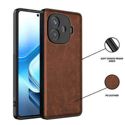 Kapa Tux Leather Back Cover for iQoo Neo 10R | Slim Shockproof Camera Protection Bumper Case (Brown) - Mobizang