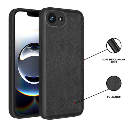 Kapa Tux Leather Back Cover for Apple iPhone 16E | Slim Shockproof Camera Protection Bumper Case (Black) - Mobizang