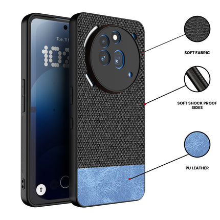 Kapa Soft Fabric & Leather Hybrid Protective Back Cover for Nothing Phone 3A Pro | Shockproof Slim Hard Anti Slip Back Case (Black,Blue) - Mobizang