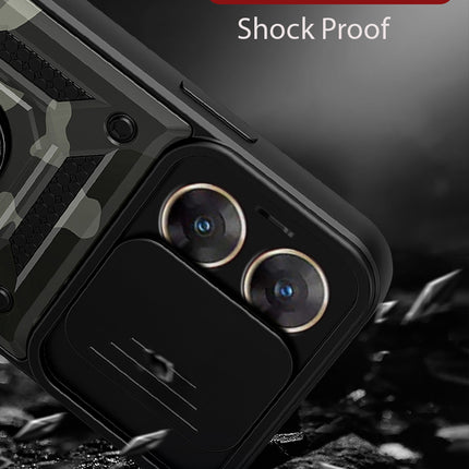 Kapa Tank Back Cover for Vivo V29E (5G) | Inbuilt Ring + Slider Shockproof Lens Protection Bumper Back Case (Black) - Mobizang