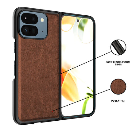 Kapa Tux Leather Back Cover for Google Pixel 9 Pro Fold | Slim Shockproof Camera Protection Bumper Case (Brown) - Mobizang