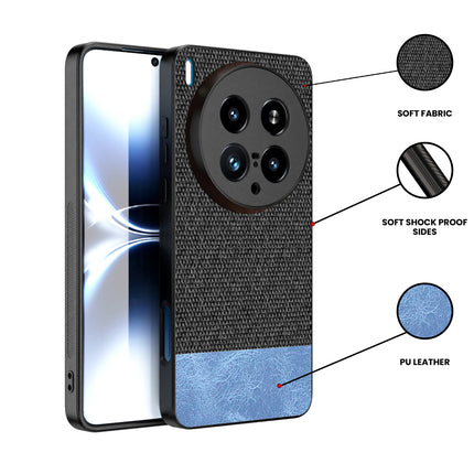 Kapa Soft Fabric & Leather Hybrid Protective Back Cover for Vivo X200 Ultra | Shockproof Slim Hard Anti Slip Back Case (Black,Blue)
