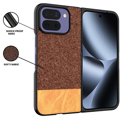 Kapa Soft Fabric & Leather Hybrid Protective Back Cover for Google Pixel 10 PRO FOLD | Shockproof Slim Hard Anti Slip Back Case (Brown)
