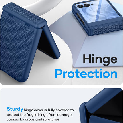 Kapa Textured Grip Hinge Protection Back Cover for Moto Razr 50 Ultra| with [Inbuilt Glass] Full Body Shockproof Hard Back Case (Blue)