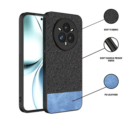 Kapa Soft Fabric & Leather Hybrid Protective Back Cover for Realme 14 Pro 5G | Shockproof Slim Hard Anti Slip Back Case (Black,Blue)