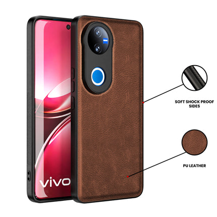 Kapa Tux Leather Back Cover for Vivo V50 5G | Slim Shockproof Camera Protection Bumper Case (Brown)
