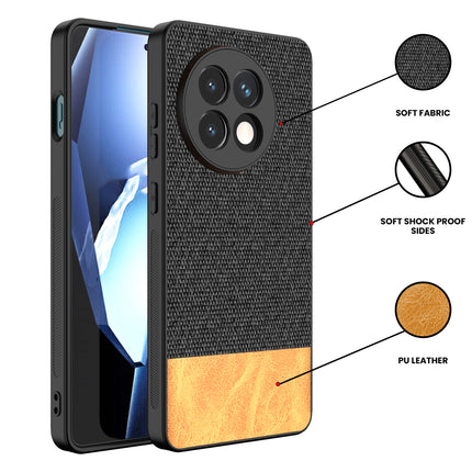 Kapa Soft Fabric & Leather Hybrid Protective Back Cover for OnePlus 13R | Shockproof Slim Hard Anti Slip Back Case (Black,Brown)