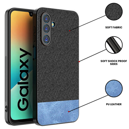 Kapa Soft Fabric & Leather Hybrid Protective Back Cover for Samsung Galaxy M36 / F36 5G | Shockproof Slim Hard Anti Slip Back Case (Black,Blue) - Mobizang
