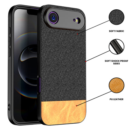 Kapa Soft Fabric & Leather Hybrid Protective Back Cover for Apple iPhone 17 Air | Shockproof Slim Hard Anti Slip Back Case (Black,Brown)