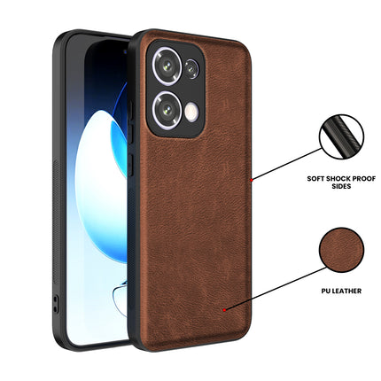 Kapa Tux Leather Back Cover for Oppo Reno 13 5G | Slim Shockproof Camera Protection Bumper Case (Brown)