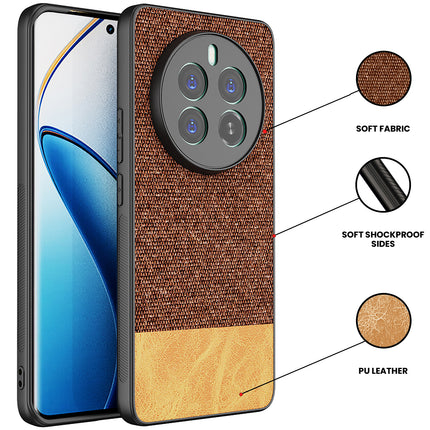 Kapa Soft Fabric & Leather Hybrid Protective Back Cover for Realme 12 Pro / 12 Pro Plus | Shockproof Slim Hard Anti Slip Back Case (Brown)