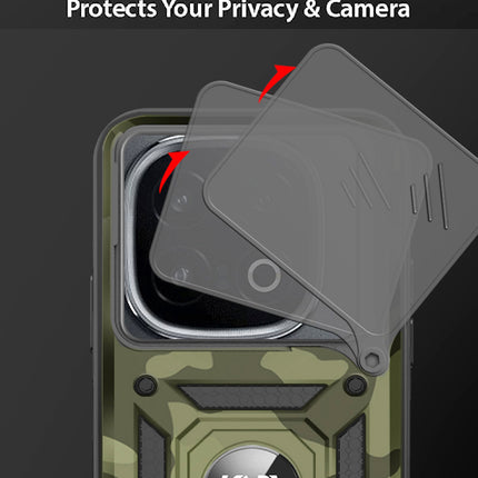 Kapa Tank Back Cover for IQOO 13 (5G) | Inbuilt Ring + Slider Shockproof Lens Protection Bumper Back Case (Green)