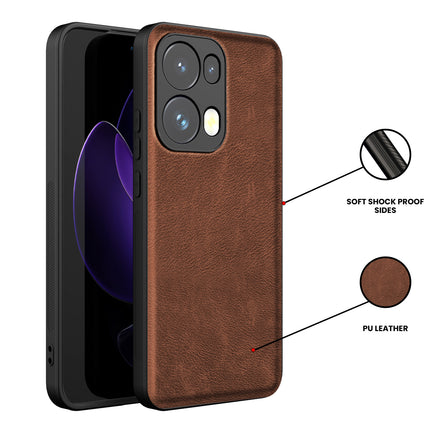 Kapa Tux Leather Back Cover for Oppo Reno 13 Pro | Slim Shockproof Camera Protection Bumper Case (Brown) - Mobizang