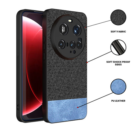 Kapa Soft Fabric & Leather Hybrid Protective Back Cover for Xiaomi 15 Ultra | Shockproof Slim Hard Anti Slip Back Case (Black,Blue)