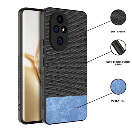 Kapa Soft Fabric & Leather Hybrid Protective Back Cover for Honor 200 Pro (5G) | Shockproof Slim Hard Anti Slip Back Case (Black,Blue) - Mobizang
