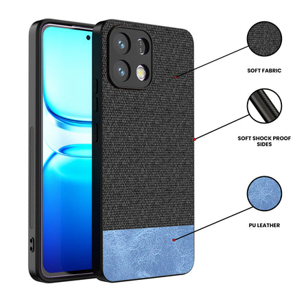 Kapa Soft Fabric & Leather Hybrid Protective Back Cover for Oppo K13 5G | Shockproof Slim Hard Anti Slip Back Case (Black,Blue) - Mobizang