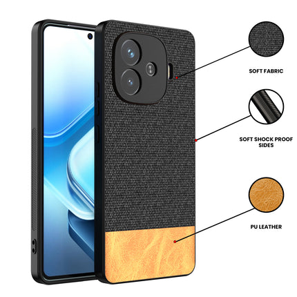 Kapa Soft Fabric & Leather Hybrid Protective Back Cover for iQoo Neo 10R | Shockproof Slim Hard Anti Slip Back Case (Black,Brown)