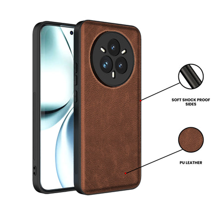 Kapa Tux Leather Back Cover for Realme 14 Pro 5G | Slim Shockproof Camera Protection Bumper Case (Brown)