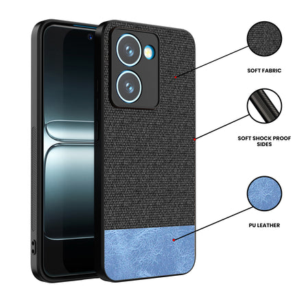 Kapa Soft Fabric & Leather Hybrid Protective Back Cover for Realme P3 Ultra 5G | Shockproof Slim Hard Anti Slip Back Case (Black,Blue)